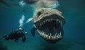 Deep sea diver encounters dangerous monster underwater Creating using generative AI tools