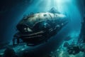 deep sea diver exploring an alien ship wreck illustration generative ai Royalty Free Stock Photo