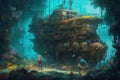 deep sea diver exploring a wreck illustration generative ai Royalty Free Stock Photo