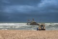 Deep sea fishermen at the wreck of the fishing vessel Zeila, Skeleton Coast, Namibia Royalty Free Stock Photo