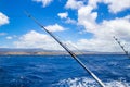 Deep sea fishing. Fishing poles over ocean. Royalty Free Stock Photo