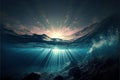 deep sea or under the deep water horizon sun rays Generative AI