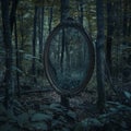 Deep in a shadowy grove, mirrors reveal eerie prophecies to those who dare to look