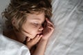 Deep sleep kids. Cute sleeping Child in bed. Little angel dreams. Royalty Free Stock Photo