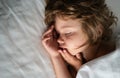 Deep sleep kids. Cute sleeping Child in bed. Little angel dreams. Royalty Free Stock Photo