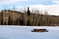 Deep snow covers the picnic area. Station Flats Provincial Recreation Area Alberta Canada Royalty Free Stock Photo