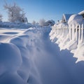 Deep snow drifts town alley path fence Royalty Free Stock Photo