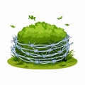 A deep, soft green moss has completely overgrown a tangled, discarded coil of sharp barbed wire Royalty Free Stock Photo