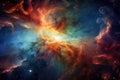 Deep space abstract background with vibrant nebulas, sparkling star fields, and remote galaxies. Generative AI