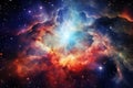 Deep space dotted with bright stars, interstellar gas clouds, and mysterious galaxies. Abstract background, generative AI