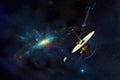 Deep space exploration, a scientific Voyager-like probe leaving Solar system on its mission to explore outer space. Generative AI