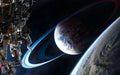 Deep space planets, orbiting space station Royalty Free Stock Photo