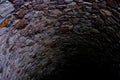 Deep stone well, old dungeon, concept of ancient castle communications, underground prison, history of human settlements