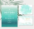 Deep teal ocean and blue watercolor vector design cards