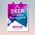 Deep techno dance music poster. Music party flyer banner design. Disco night club event template