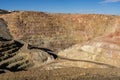 A deep tiered open pit gold mine near Cripple Creek, Colorado.
