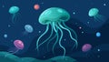 A deep and tranquil sea with bioluminescent jellyfish representing neurons gently floating and reconnecting with each Royalty Free Stock Photo