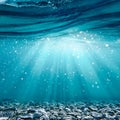 Deep underwater, abstract marine background.