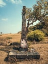 A Deepa Stambha made up of Stone With Lord Ganesha carved on it Royalty Free Stock Photo