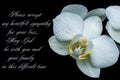 Deepest condolence white flowers on black background with text