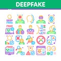 Deepfake Face Fake Collection Icons Set Vector