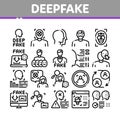 Deepfake Face Fake Collection Icons Set Vector