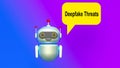 Deepfake Threats text in speech bubble and helpful 3d artificial intelligence robot. Royalty Free Stock Photo