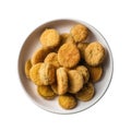 Deepfried Pickles On White Smooth Round Plate On Isolated Transparent Background U.S. Dish. Generative AI