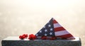 Honoring service with a flag and poppy flowers Royalty Free Stock Photo