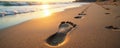 Deeply impressed footprints on wet sand at low tide, high resolution, wet sand, tracks Royalty Free Stock Photo