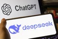 DeepSeek. Artificial intelligence. CHATGPT. Artificial intelligence chat. Application design. Royalty Free Stock Photo