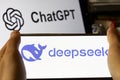 DeepSeek. Artificial intelligence. CHATGPT. Artificial intelligence chat. Application design. Royalty Free Stock Photo