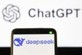 DeepSeek. Artificial intelligence. CHATGPT. Artificial intelligence chat. Application design. Royalty Free Stock Photo