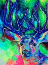 Deer with abstract paint on bright color background Royalty Free Stock Photo