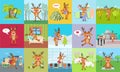 Deer Daily Activity Vector Set. Reindeer Emotions