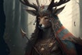 Deer animal portrait dressed as a warrior fighter or combatant soldier concept. Ai generated