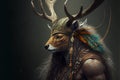 Deer animal portrait dressed as a warrior fighter or combatant soldier concept. Ai generated