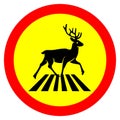 Deer antelope crossing road warning sign vector illustration