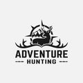 Deer Antler Compass Mountain for Adventure Outdoor Logo Design Template. Royalty Free Stock Photo