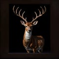 A deer with antlers gazes at the camera in the dark Royalty Free Stock Photo