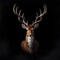 A deer with antlers gazes at the camera in the dark Royalty Free Stock Photo