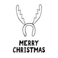 Deer antlers on the rim and lettering merry christmas. template card, poster, wish, invitation. sketch hand drawn doodle. vector