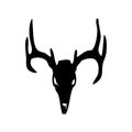 Deer antlers with skull, mammal, wild animal, wildlife, vector, illustration in black color, isolated on white Royalty Free Stock Photo