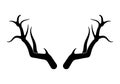 Deer antlers vector s. Hand drawn silhouettes of hunting trophies.Silhouette of the horns Royalty Free Stock Photo