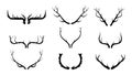 Deer antlers vector set. Hand drawn silhouettes of hunting trophies.Silhouette of the horns