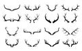Deer antlers vector set. Hand drawn silhouettes of hunting trophies.Silhouette of the horns of a wild elk Royalty Free Stock Photo
