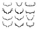 Deer antlers vector set. Hand drawn silhouettes of hunting trophies.Silhouette of the horns