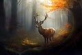 Deer autumn forest. Generate Ai