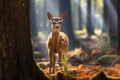 Sika deer stand alone in the forest