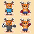 Vector illustration of cute Little Deer Boxing and Football cartoon set. Royalty Free Stock Photo